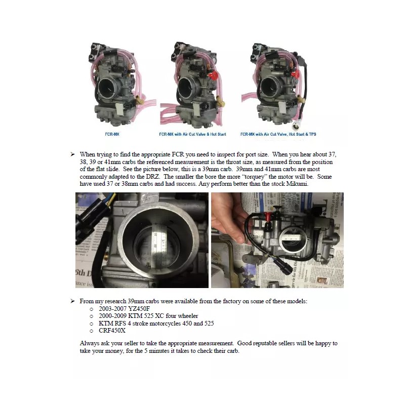 APP Keihin FCR Carburetor Retrofit Kit ONLY, Fits DRZ 400