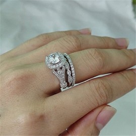 Fashion Ring Set Three-in-One Round Wedding Bands Set Engagement Rings 925 Silver Ring Cubic Zirconia CZ Promise Eternity Band for Women Size 6-10 (10#)