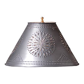 Irvin's Tinware, K16-03BZ, 15-Inch Metal Flared Shade with Punched Chisel Design in Antique Tin, Rustic Country Lighting