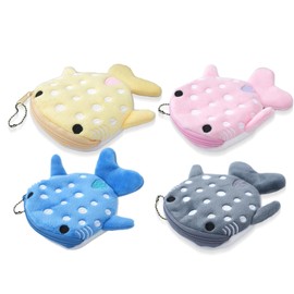 FloralGrace Cute Whale Shark Coin Pouch, Set of 6 Fun and Practical Coin Purse, Kawaii Purse with Zipper Keychain For
