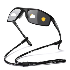 Men's Sports Sunglasses, Polarized Lightweight, TR90, UV400, UV Protection, For Running, Cycling, Fishing, Exercise, Sunglasses Sports, [A5] Matte black + dimmable