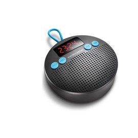 Wavemaster MOBI-3 Portable Bluetooth Speaker for On the Go (360° Sound Field) with Radio, Alarm Clock and Hands-Free Function for Mobile Sound Sources, IPX5 Splash Protection, Anthracite/Blue