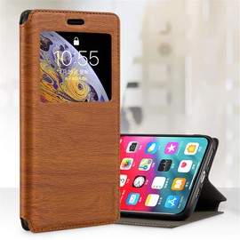 Shantime Viewable Window Leather Flip Case Compatible with AGM H5 Pro, Elegant Design Clear Display Invisible Magnetic Cover and Card Slot(Brown)