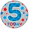Age 5 Birthday Badge Blue, Red And Silver Holographic Recyclable