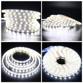 GQL 5m Dimmable LED Strip Mains Powered, WhiteSMD 5050 60leds/m IP65 Waterproof Commercial Rope Light with UK Plug, DIY Indoor Outside Decor Ribbon Lighting