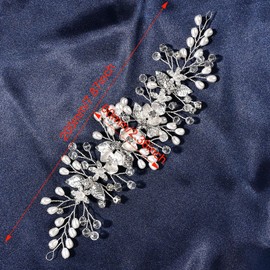 Flower Bride Wedding Hair Vine, Silver Pearl Rhinestone Hair Accessories, Bridesmaid Hair Clip Tiara, Crystal Headpieces Bridal Prom Headband for Women Girls Hair Piece