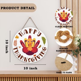 Autumn Welcome Door Sign, Happy Thanksgiving Wooden Round Decorative Wall Plaque, Home Sweet Home Welcome Sign for Front Door, Fall Turkey Farmhouse Porch Hanging Sign, Outdoor Thanksgiving Decor -43