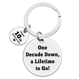 Ximalun 10th Wedding Anniversary Keyring Gifts for Husband Wife One Decade Down A Lifetime To Go 10 Year Anniversary Present for Him Her Boyfriend Girlfriend Christmas Birthday Valentines Gifts