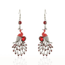 Peacock Chandelier Earrings, Peacock Bird Dangle Earrings for Women, Bohemian Peacock Statement Earrings, Sparkling Phoenix Earrings Boho Jewelry, Beaded Peacock Drop Earrings(Red)