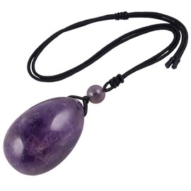 mookaitedecor Natural Amethyst Crystal Water Drop Pendant Necklace for Women Men, Purple Crystal Egg Tumbled Stone Necklace Oval Semi Precious Stone Necklace Healing Crystal Chakra Jewellery Gift