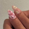 Pink Flower Press on Nails Medium Almond Fake Nails with