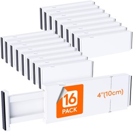 Lifewit 16 Pack Drawer Dividers 4" High, 11-17" Adjustable Drawer Organizers for Clothes, Expandable Dresser Separators in Bedroom/Bathroom/Kitchen/Fridge/Office Organization and Storage,White