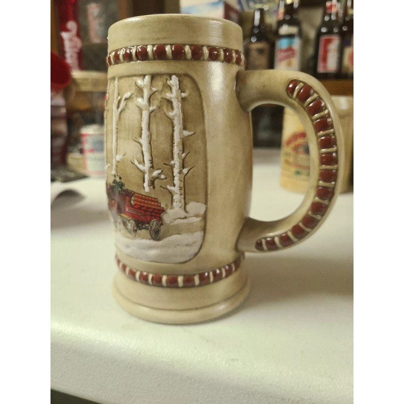 Budweiser 1981 Budweiser Holiday Beer Stein Clydesdale Snowy Woodland Ceramarte