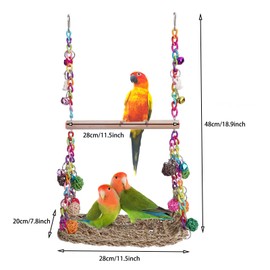 ZYYRSS Seagrass Bird Swing Toys with Wood Perch, Perfect for Lovebirds, Conures, Parakeets, Parrotlets, Budgie, Cockatiels, Large Parrots