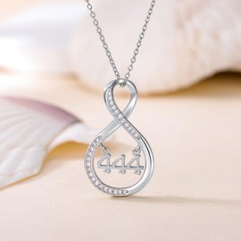 OHAYOO Angel Number 444 Necklace 925 Sterling Silver Infinity Angel Number Pendant Necklace Numerology Jewelry for Women