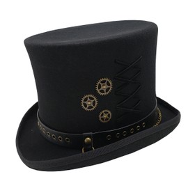 Different Touch 100% Wool Felt Steampunk 6" Tall Top Hats (L, Black)