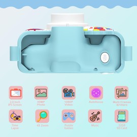Kids Camera for Girls and Boys 2.0 Inch IPS Screen 1080P Video Camera Kids Digital Dual Camera 32GB SD Card Plus Reader Christmas and Birthday Gifts Toy for Age 2-10 Year Old (Unicornblue)