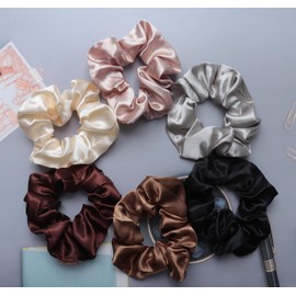 SOWAKA 6 Pcs Satin Hair Scrunchies for Women Vintage Large Chic Elastic Hair Ties for Casual Parties Hair Bands Accessories for Long Thick Thin Curly Hair Supplies (6)