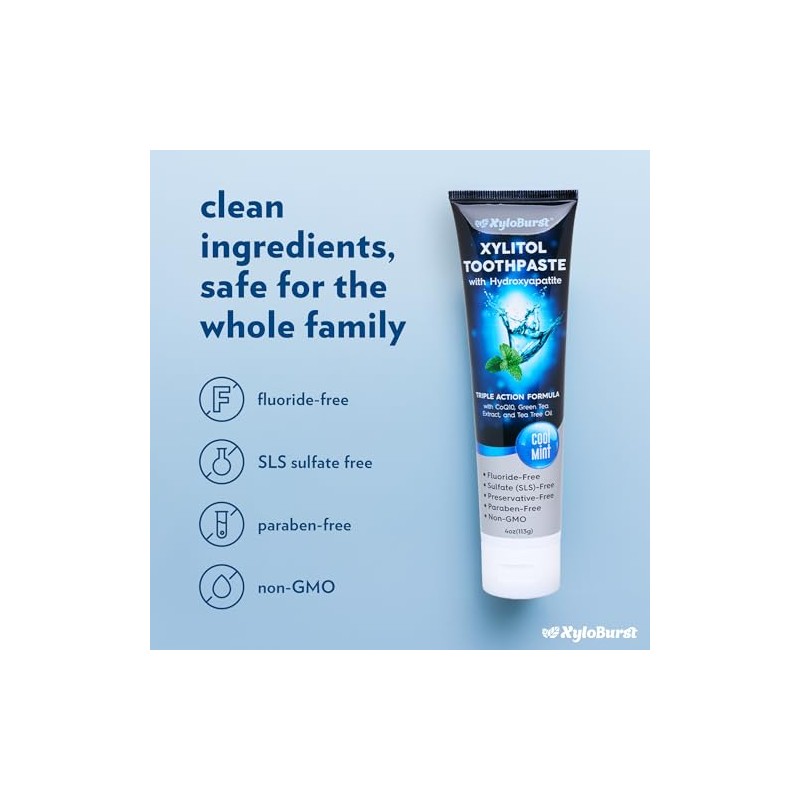 XyloBurst Hydroxyapatite Toothpaste with Xylitol - Fluoride-Free Hydroxyapatite Toothpaste, SLS-Free,