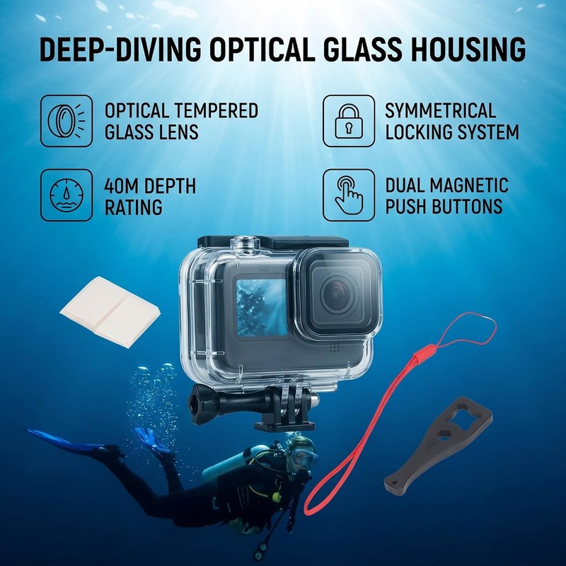 Zopsc Carcasa de Buceo Impermeable, Funda Subacuática 40M, Protectora para