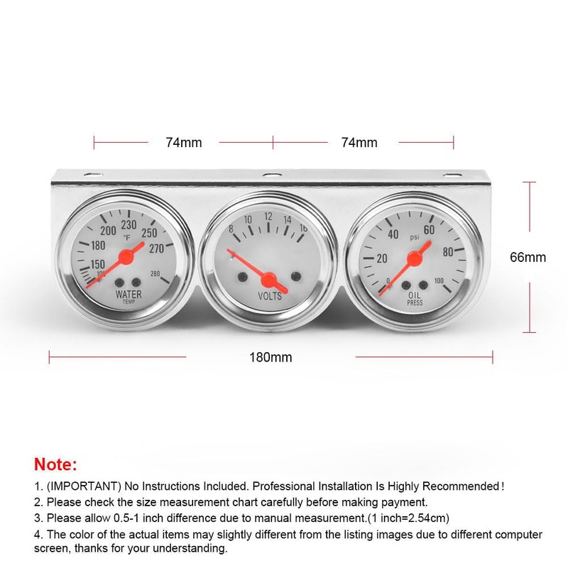 Dyno Racing 2inch 52MM Triple Gauge kit Volt Meter Water
