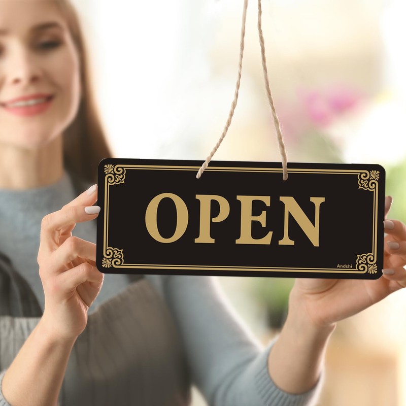 Andchi Open & Closed Hanging Door Sign, Double Sided Door