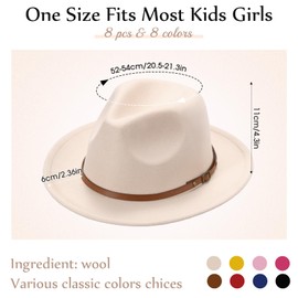 Unittype 8 Pcs Felt Hats for Women Classic Wide Brim Floppy Panama with Adjustable Belt Buckle Vintage Boho Jazz Dress Cap(Bright Color,8 Pcs)