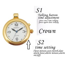 SHMIOU English Talking Watch for Women Pendant Golden Round Bezel for Senior Blind Visually Impaired Analog Voice with Alarm Date Output