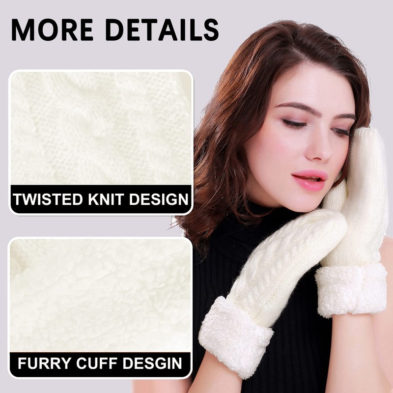 Women's Winter Gloves Warm Lining - Cozy Wool Knit Thick