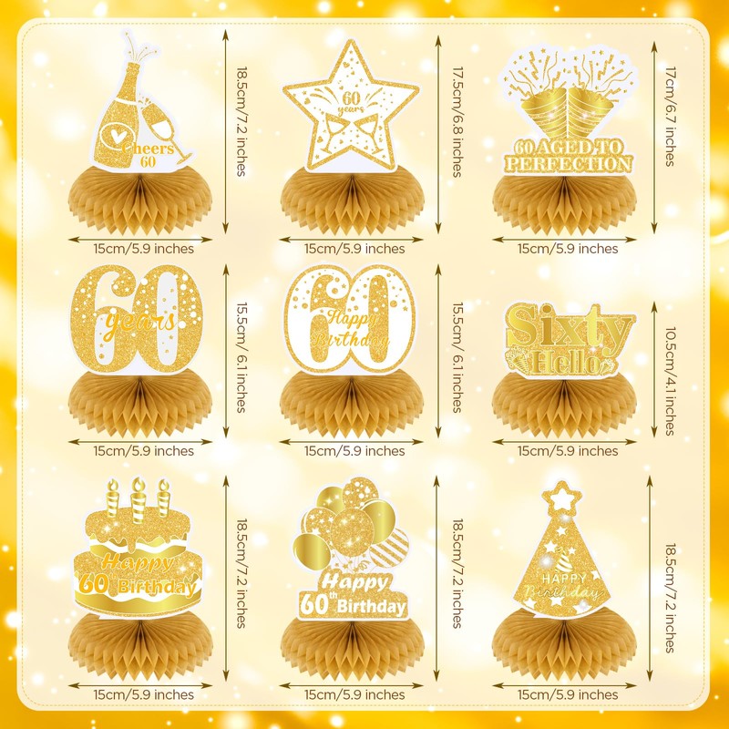 RUMIA 9Pcs White Gold 60th Birthday Decorations for Women White