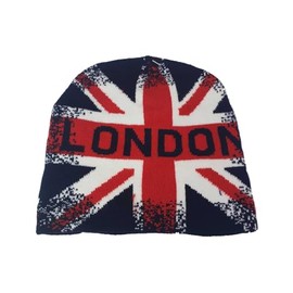 Adult Union Jack Beanie Hat Great Britain Flag Union jack with London print Acrylic Winter Hat for Mens Womens (UK, Alpha, One Size, Union Jack London Print)