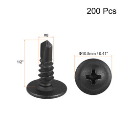uxcell Phillips Head Self Tapping Screws, #8 x 1/2" Carbon Steel Self Drilling Sheet Metal Screw Black 200pcs