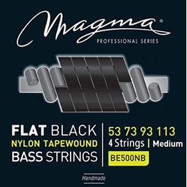 Magma Electric Bass Strings Medium Gauge - Flat Black Nylon Tapewound Steel Strings - Long Scale 34" 4 Strings Set, .053 - .113 (BE500NB) (1 Set)