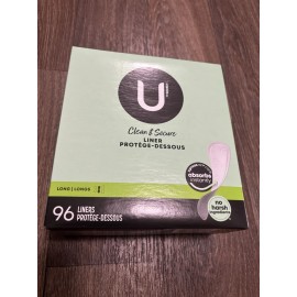 Unbranded U by Kotex Clean & Secure Panty Liners, Light Absorbency, Long Length, 96 Count
