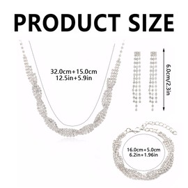 FDEETY Jewellery Set for Women Bridal Jewellery Set Crystal Bridal Necklace Pendant Earrings Bracelet Wedding Party Jewellery Rhinestone Jewellery Set Prom Costume Jewellery Set Gift for Women, Copper