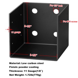 GBGS 4 Pcs 4x4 Pergola Wall Mount Bracket,11 Gauge(3 mm Thick) Joist Hanger Inner Width:3-1/2" fit 4x4,4x6 Nominal Wood Beam,Black