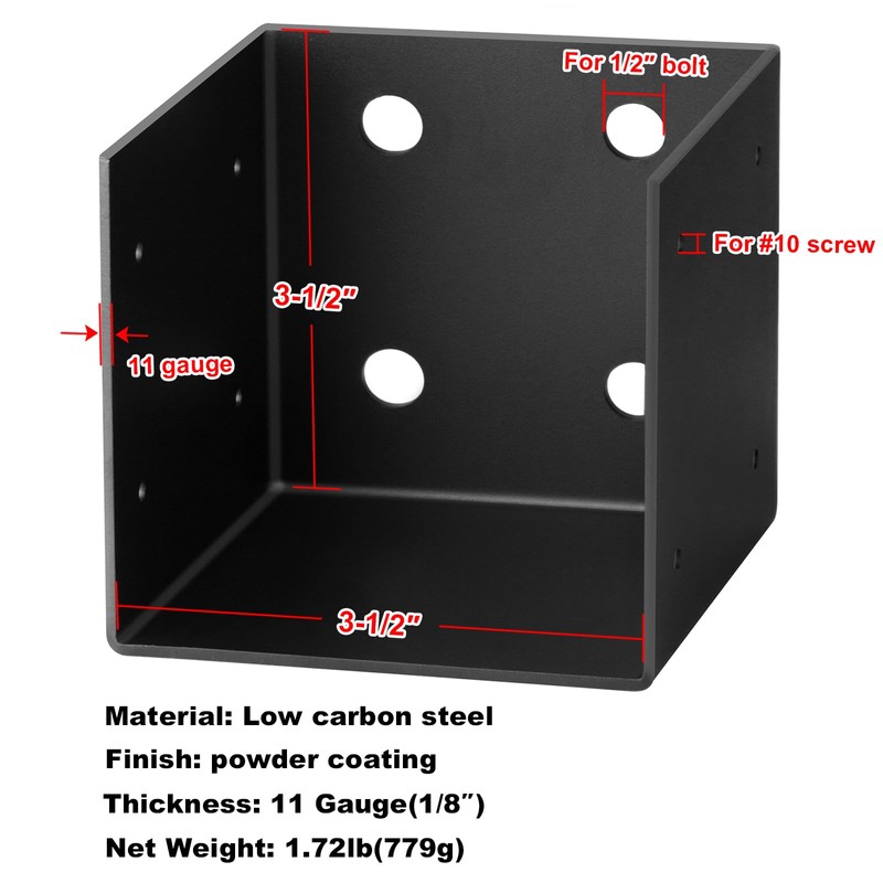 GBGS 4 Pcs 4x4 Pergola Wall Mount Bracket,11 Gauge(3 mm