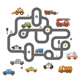 ZARROUEA Transportation Route Wall Sticker Boys Favorite Vehicles Ambulance Train Car Excavator Cartoon Train DIY Wallpaper Wall Decor Wall Decor Children's Room Kindergarten Nursery Wall Decor Wall