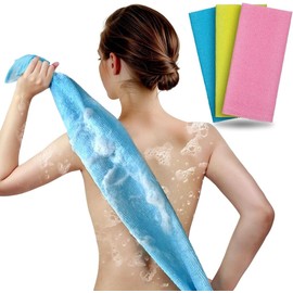 Triko Paquete de 3 Toallas Exfoliantes Corporales 90x30 cm, Paño de Baño, Esponja de Lufa, Esponja Exfoliante de Malla para Ducha, Secado Rápido, Sacate para Cuerpo y Espalda