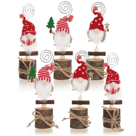 com-four® 6 x Card Holders Gnome - Christmas Table and Greeting Card Holder Made of Wood - Clips for Menu Cards, Name Tags and Photos - Winter Table Decoration (Pack of 6 - Gnome - Christmas)