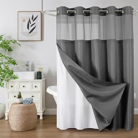 No Hook Shower Curtain with Snap in Fabric Liner, Waffle Heavy Duty Thick Shower Curtains with Mesh Top Window, Hotel Style Waterproof Bathroom Curtain Set, 72'' x 75'', Charcoal Grey - Color: Seaweed Green, Size: 36"W x 75"L (Pack of 1)