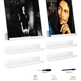 Hexsonhoma 12 Inch White Acrylic Vinyl Record Wall Holder, Vinyl Record Wall Storage, Record Wall Display, 6 Pack