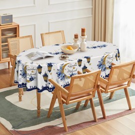 Horaldaily Ramadan Tablecloth 60×84 Inch Oval, Eid Mubarak Star Washable Seasonal Table Cover for Party Picnic Dinner Decor