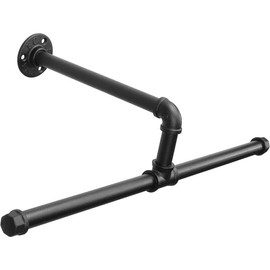 Industrial Pipe Clothes Rack Floating Wall Mounted, Heavy Duty Rustic Vintage Clothing Rod, Metal Garment Bar Space-Saving Hanging for Bedroom, Bathroom and Laundry Room (Black) - Color: black