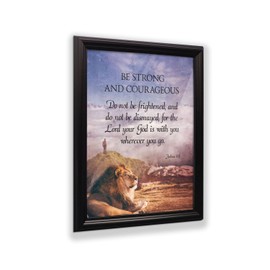 Be Strong and Courageous Lion Picture Frame, Religious Wall Decor, Christian Room Decor, Joshua 1:9, 2108B