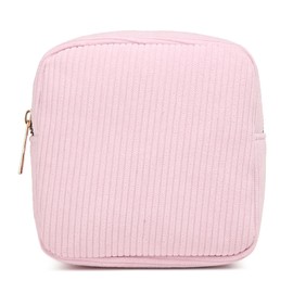 BringLucky One Piece Portable Corduroy Makeup Pouch Travel Pocket Cosmetic Bag Lightweight Organized Simple Corduroy Toiletry Bag for Travel Toiletry Bags