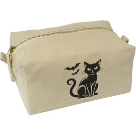 'Sitting Cat & Bats' Canvas Wash Bag/Makeup Case (CS00040033)