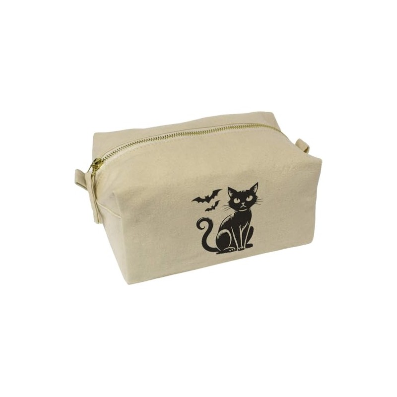 'Sitting Cat & Bats' Canvas Wash Bag/Makeup Case (CS00040033)