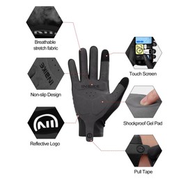 INBIKE Breathable Bike Gloves for Men Women, Full Finger Gel Pad Cycling Gloves, Touchscreen Mountain Biking Gloves, Reflective Bicycle Gloves, Anti-Slip Workout Gloves Black Large