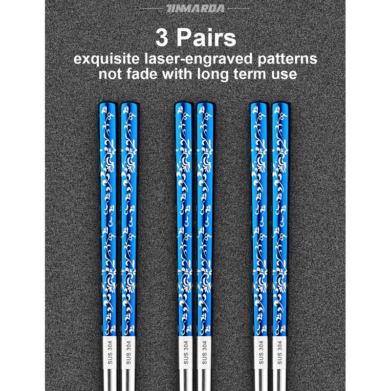 TINMARDA Metal Chopsticks Reusable 3 Pairs Stainless Steel Chopsticks Titanium